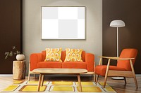 Picture frame transparent mockup png, retro living room interior design