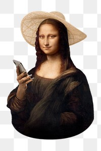 Png Mona Lisa using phone, famous artwork remixed by rawpixel, transparent background