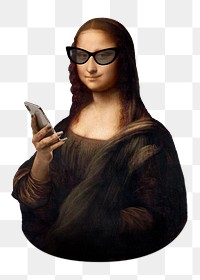 Png Mona Lisa using phone, famous artwork remixed by rawpixel, transparent background