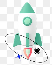 3D rocket png sticker, mixed media transparent background