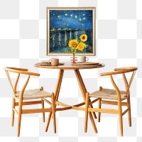 Dining table png vintage sticker, Van Gogh's starry night mixed media transparent background. Remixed by rawpixel.