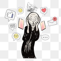 Cyberbullying png sticker, the Scream by Edvard Munch mixed media transparent background. Remixed by rawpixel.