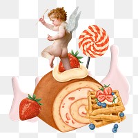 Valentine's cupid png cake sticker, mixed media transparent background. Remixed by rawpixel.