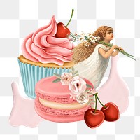Cupcake bakery png vintage sticker, mixed media transparent background. Remixed by rawpixel.
