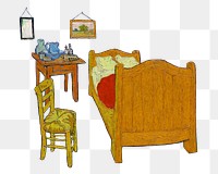 Png Van Gogh's bedroom sticker, mixed media transparent background. Remixed by rawpixel.