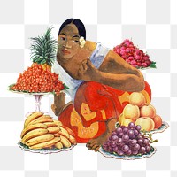 Fruit market png vintage sticker, Paul Gauguin’s artwork mixed media transparent background. Remixed by rawpixel.