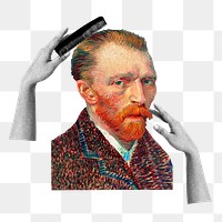  Van Gogh png sticker, hair salon mixed media transparent background. Remixed by rawpixel.