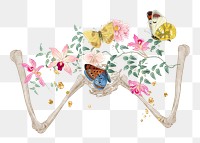 Floral skeleton png sticker, mixed media transparent background