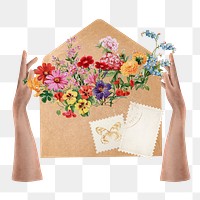 Floral envelope png sticker, mixed media transparent background