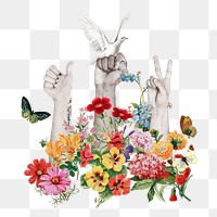 Peace hand png sticker, mixed media transparent background