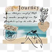 Beach travel png vintage sticker, mixed media transparent background