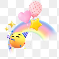 PNG 3D party emoticon, anniversary celebration sticker, transparent background