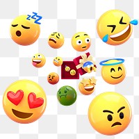 3D emoticons png mood sticker, transparent background
