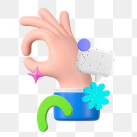 Okay hand png sticker, 3D rendering icon graphic, transparent background