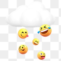 3D emoticons png falling from cloud sticker, transparent background