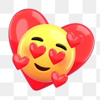 3D love emoticons png heart-eyes sticker, transparent background