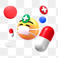 3D emoticon png healthcare sticker, transparent background