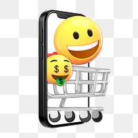 3D emoticon png online shopping sticker, transparent background