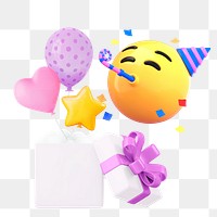 PNG 3D party emoticon, birthday celebration sticker, transparent background