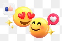 Love emoticons png 3D relationship sticker, transparent background