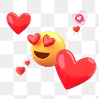 PNG 3D love emoticon, in love sticker, transparent background