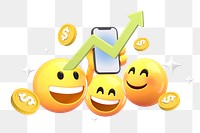 Png online investing emoji  sticker, 3D illustration transparent background