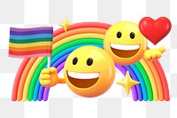 Png rainbow LGBT emoji sticker, 3D illustration transparent background