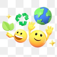 Eco-friendly emoji png sticker, 3D illustration transparent background