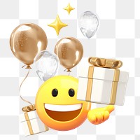 Png birthday party emoji sticker, 3D illustration transparent background