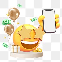 Phone screen png mockup, 3D emoji transparent background