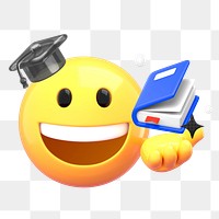 Graduate emoji png sticker, 3D illustration transparent background