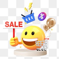 Shop sale emoji png sticker, 3D illustration transparent background