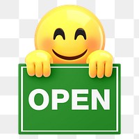 Png emoji holding open sign sticker, transparent background