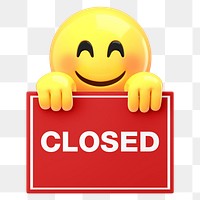 Png emoji holding closed sign sticker, transparent background