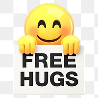 Png free hugs sign sticker, 3D emoticon, transparent background