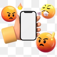 Angry emoticons png sticker, blank phone screen, transparent background