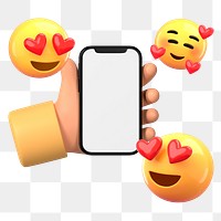 Social media likes 3D png emoticon sticker, transparent background