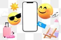 Summer travel 3D png emoticon sticker, transparent background