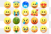 3D emoticons png sticker, expression graphic set transparent background