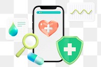 Online healthcare app png sticker, 3D graphic, transparent background