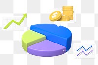 Financial pie chart png sticker, 3D graphic, transparent background