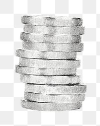 PNG silver coins stack money, collage element, transparent background