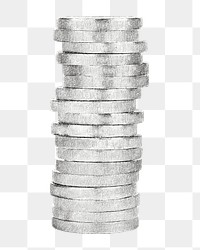 PNG silver coins stack money, collage element, transparent background