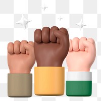 Diverse raised fists png sticker, BLM movement in 3D design, transparent background