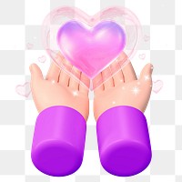 Hands cupping heart png sticker, 3D love graphic, transparent background