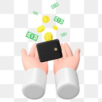 Finance passive income png sticker, 3D hands illustration, transparent background