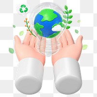 Sustainable environment png sticker, hand presenting globe 3D graphic, transparent background