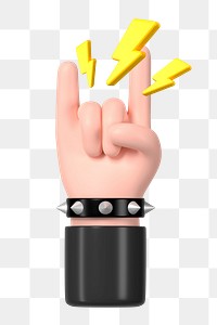 Rock and roll png hand, 3D illustration, transparent background