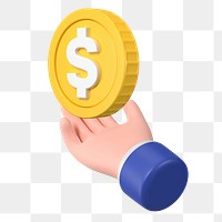 Hand presenting coin png sticker, money and finance 3D graphic, transparent background