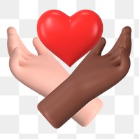 Diverse hands png present heart, 3D rendering graphic, transparent background